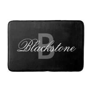 Tapis de bain élégant à monogramme noir pour salle