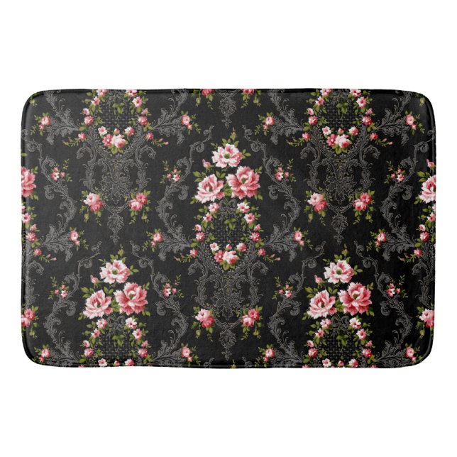 Tapis De Bain Élégant Arrière - plan Floral-Noir de Rococo (Devant)