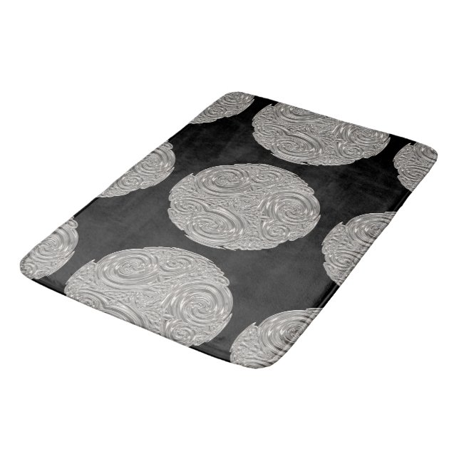 Tapis De Bain Elégant Art nouveau argent noir rond médaillon (Angle)