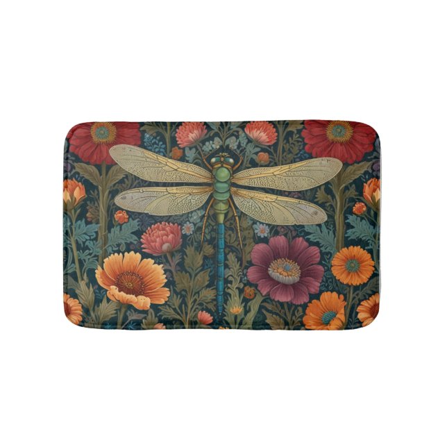 Tapis De Bain Elegant art nouveau Autumn floral Dragonfly (Devant)