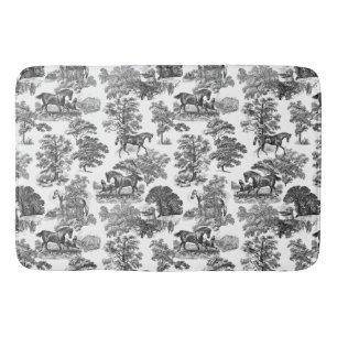 Tapis De Bain Elégant Black White Rustic Horses Toile
