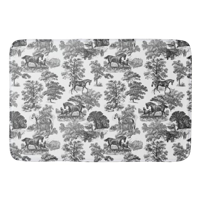 Tapis De Bain Elégant Black White Rustic Horses Toile (Devant)