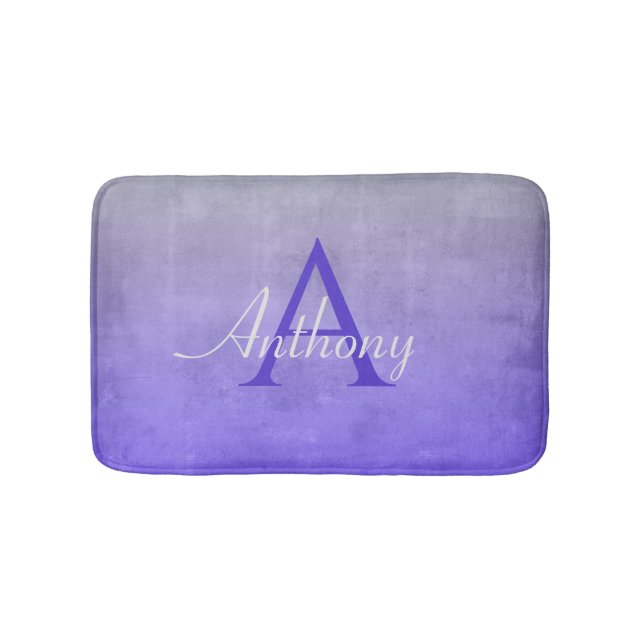 Tapis De Bain Élégant bleu gris rustique nom Abstrait monogramme (Devant)