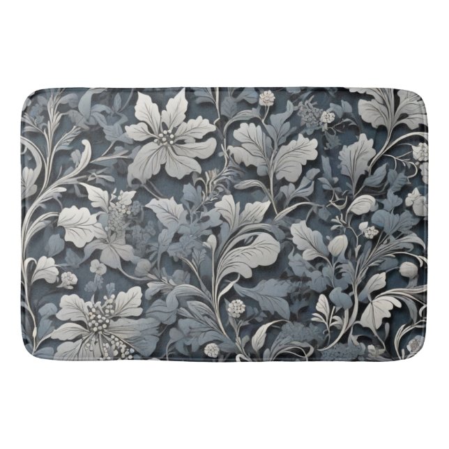 Tapis De Bain Elégant bleu poussiéreux argent blanc gris gris fl (Devant)