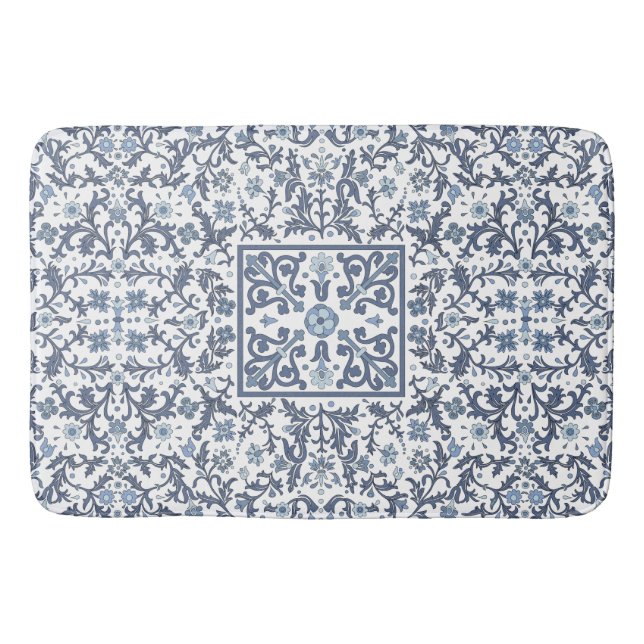 Tapis De Bain Elegant Blue Graphic Floral Pattern (Devant)
