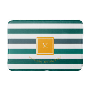 Tapis De Bain Élégant blues Turquoise blanc rayé Monogramme B &