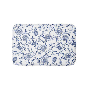 Tapis De Bain Elégant Boho Bleu et Blanc Fleurs et Fils