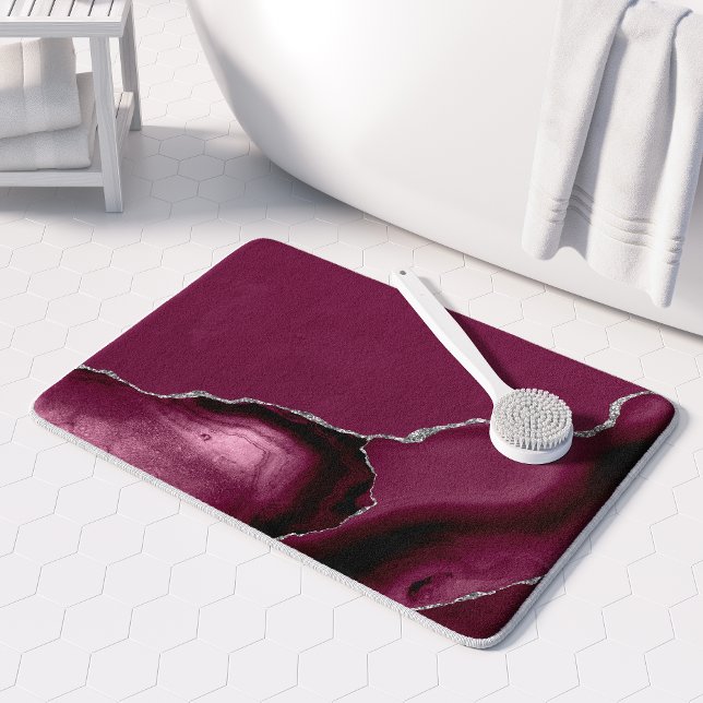 Tapis De Bain Elegant Burgundy Agate Silver Glitter (Créateur téléchargé)