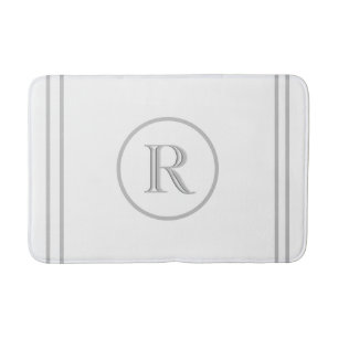 Tapis De Bain Élégant chic blanc gris Trim Personnalisé Monogram