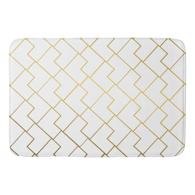 Tapis De Bain Elégant Chic Géométrique Blanc Or (Devant)