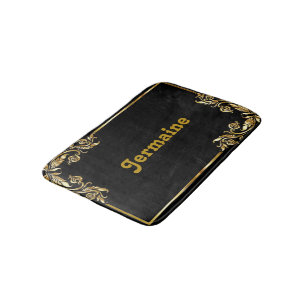 Tapis De Bain Élégant damas de bordure en or sur noir