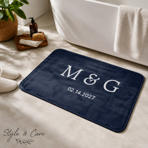 Tapis de bain élégant date monogramme personnalisé