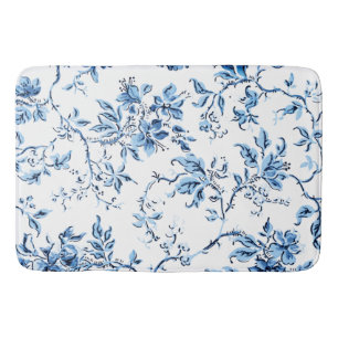 Tapis De Bain Elegant Delft Blue et White Floral
