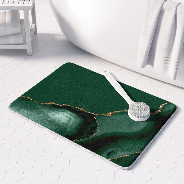 Tapis De Bain Elegant Emerald Green Agate Gold Glitter (Créateur téléchargé)