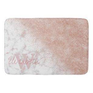 Tapis De Bain Élégant faux rose en or confetti image en marbre