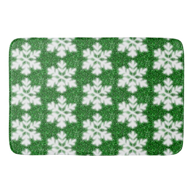 Tapis De Bain Élégant flocon de neige verdoyant à parties scinti (Devant)