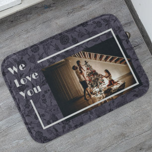 Tapis De Bain Élégant Floral Custom Family Photo Texte Gris