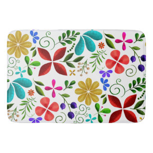 Tapis De Bain Élégant floral latino-américain blanc