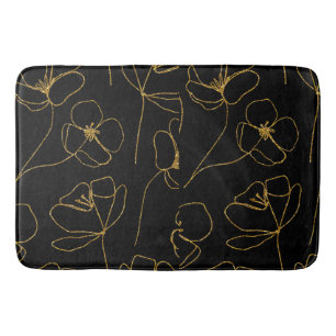 Tapis De Bain Élégant floral noir et or