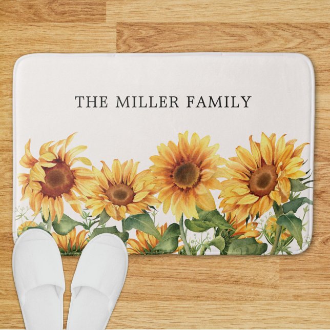 Tapis De Bain Elégant Jardin de tournesol jaune rustique (In situ)
