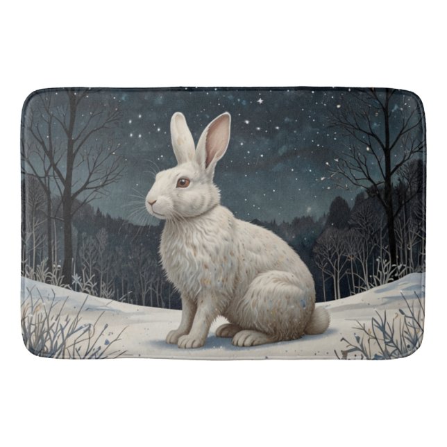 Tapis De Bain Elégant lapin blanc Noël forêt enneigée (Devant)