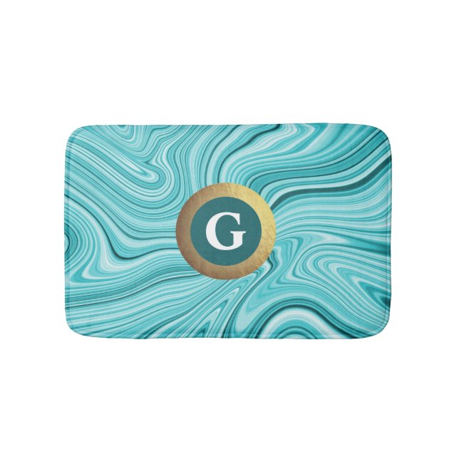 Tapis De Bain Élégant marbre d'or turquoise mat de bain monogram (Devant)