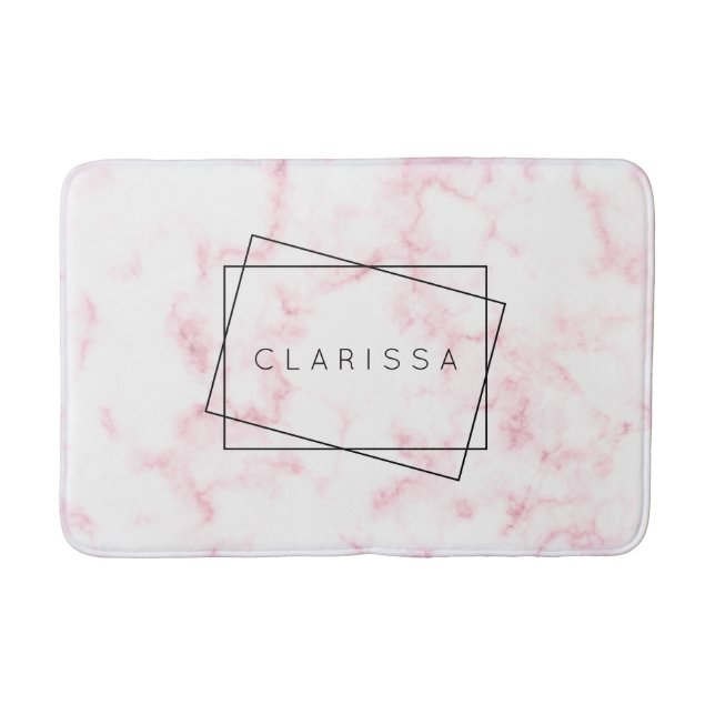 Tapis De Bain élégant moderne pastel rose et blanc faux marbre (Devant)