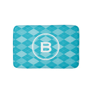 Tapis De Bain Élégant monogramme aqua bleu Jacquard motif mat