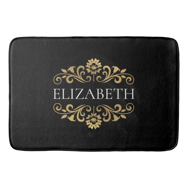 Tapis De Bain Élégant Monogramme Black Gold Bath Mat (Devant)