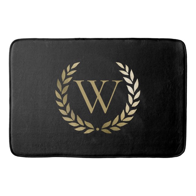 Tapis De Bain Élégant monogramme de couronne de laurier d'or noi (Devant)