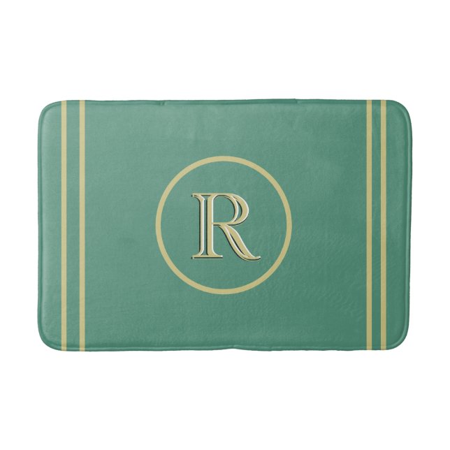 Tapis De Bain Élégant Monogramme d'or vert simple et sophistiqué (Devant)