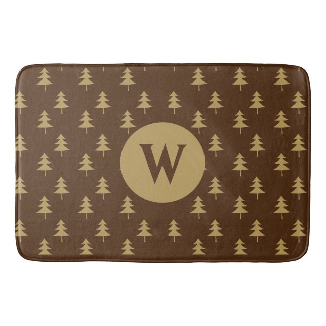 Tapis De Bain Élégant Monogramme Motif de l'Arbre d'Or Rustique (Devant)