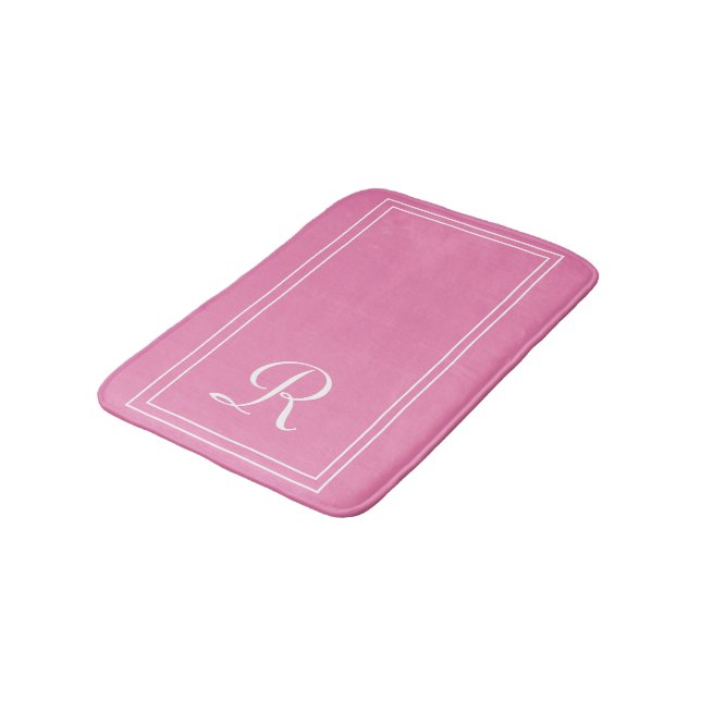 Tapis De Bain Élégant Monogramme rose rayé Personnalisé (Angle)