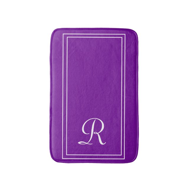 Tapis De Bain Élégant Monogramme Violet Personnalisé (Devant (Vertical))