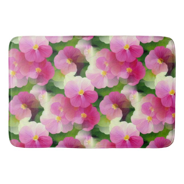 Tapis De Bain Élégant Motif à fleurs rose et blanc Impatiens (Devant)