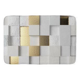 Tapis De Bain Elégant mur Cube 3D art- blanc et or