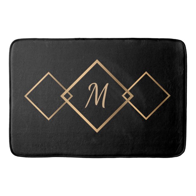 Tapis De Bain Élégant noir Diamant Or Monogramme géométrique (Devant)