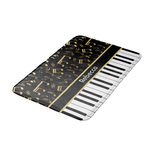 Tapis De Bain Élégant notes de musique dorée touches piano (Angle)