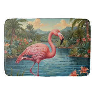 Tapis De Bain Élégant paradis tropical flamand rose