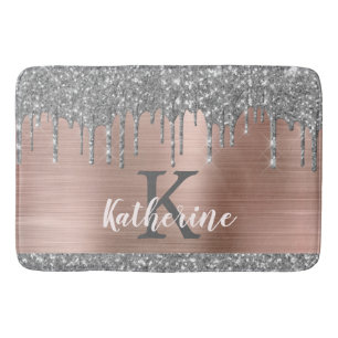 Tapis De Bain Elégant Parties scintillant d'argent goutte Rose m
