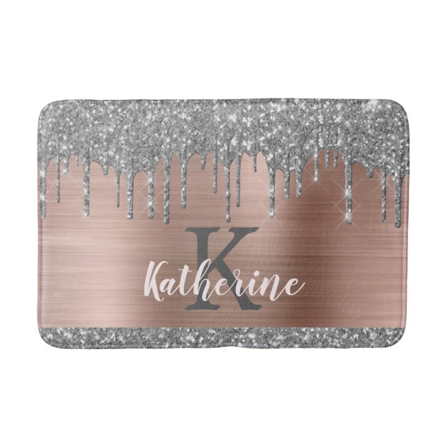 Tapis De Bain Elégant Parties scintillant d'argent goutte Rose o (Devant)