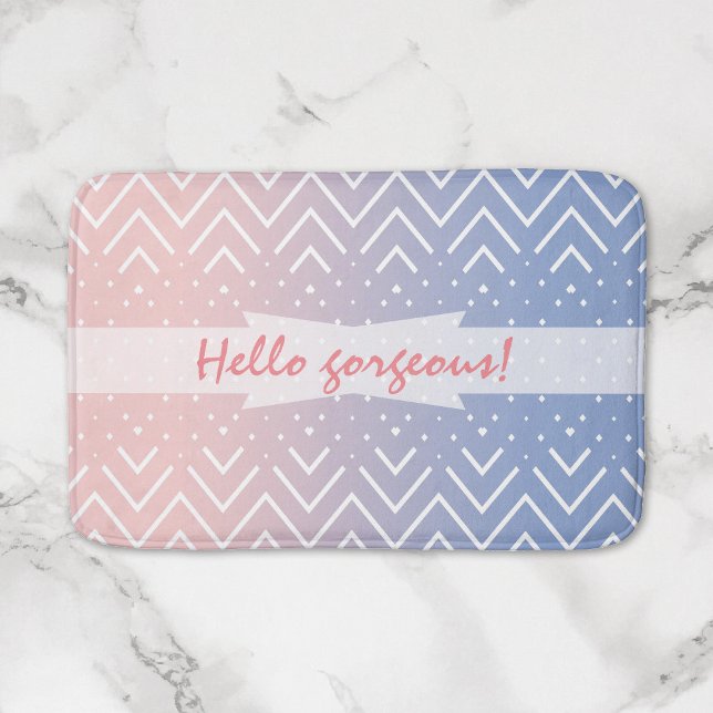 Tapis De Bain Elégant Pink Bleu pastel Chevron Bonjour magnifiqu (Créateur téléchargé)