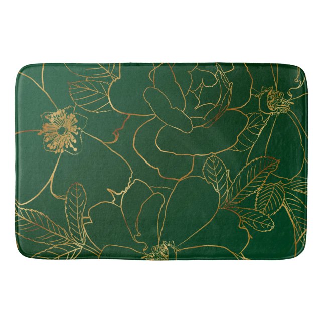 Tapis De Bain Elégant Rose d'or vert Floral Line Dessin (Devant)