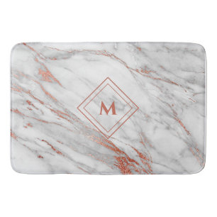 Tapis De Bain Élégant Rose en cuivre Or & Marbre blanc  Monogram