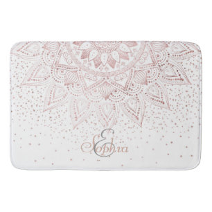 Tapis De Bain Elégant Rose Gold Dots Mandala