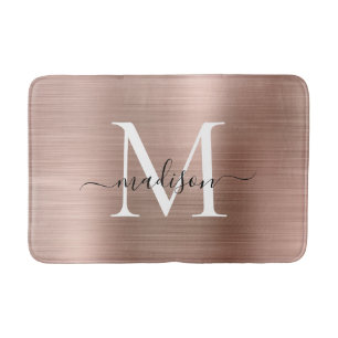 Tapis De Bain Élégant Rose or brossé monogramme métal brossé Scr