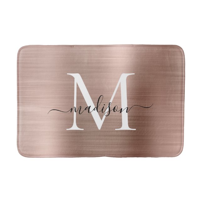 Tapis De Bain Élégant Rose or brossé monogramme métal brossé Scr (Devant)
