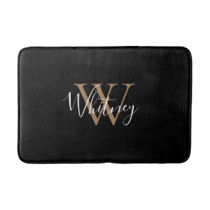 Tapis De Bain Elégant stylish Script Name Gold Black Monogramme