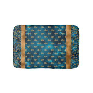 Tapis De Bain Élégant Turquoise Turquoise Gold Pineappy Motif