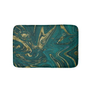 Tapis De Bain Élégant Turquoise Vert & Or Marbre Swirl
